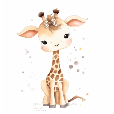 Whimsical boohoo light brown party safari animal clipart,giraffe,happy anime,cute baby giraffe , white background 4:5