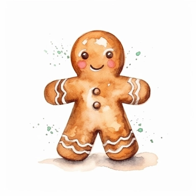 basic watercolor gingerbread cookie in minimal hand drawn style, Etsy, textured, clipart, white background