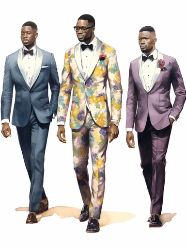 full body watercolor African groom with groomsmen clipart, hd