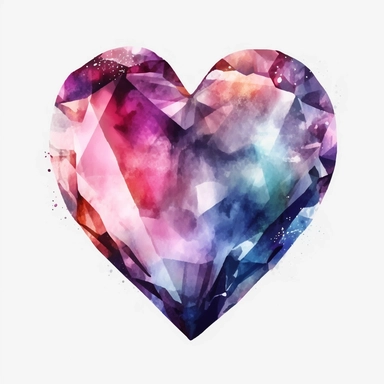 realistic heart shape jewel watercolor clipart single design, 8k