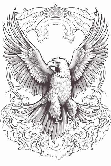 tattoo An eagle in flight, its wings spread wide, clutching a banner that reads Freedom or Liberty beneath it. , anime style black and white full page pattern coloring page for kids, isolated, black and white, line art, printable outline art, thin lines, digital art, clip art, isolated, anime style, full page, award winning art