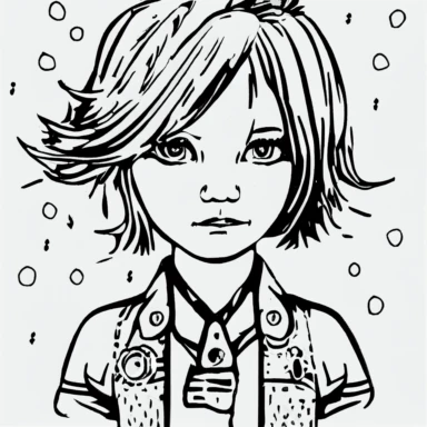 precise lines, simple drawing, 1 1bit, 1 white steampunk little girl, 1 sticker art, 1 color by numbers, 1 coloring page for adults, 1 , printable outlined artwork, 1 coloring book page, 1, line art, 1 white backdrop, crisp lines, vector image, svg style, clipart style,