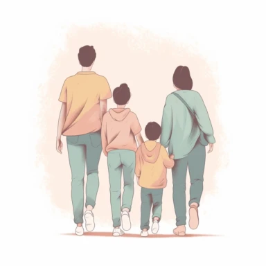 pastel colors vector full view image of faceless mum and son, 4 member illustration clipart, white background