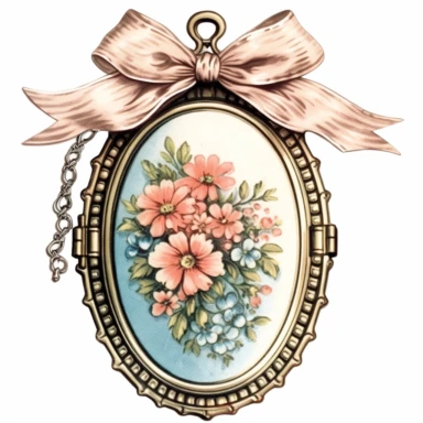cottagecore clipart. a vintage locket on a white background. cottagecore, feminine, frilly