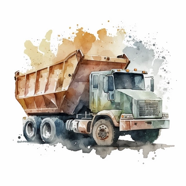 dump truck watercolor clipart, white background