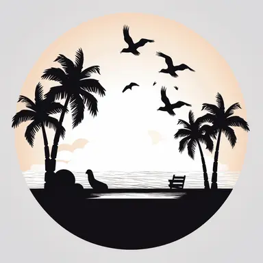 simple beach scene black, svg, clipart, silhouette cricut, white background