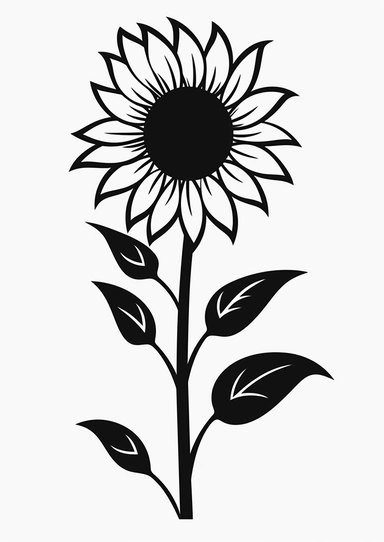 Simple outline of a sunflower, kids cartoon, minimalist, black on white, lineart, 2d flat file, silhouette, clipart, svg