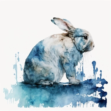 incredibly detailed, watercolor blue and white rabbit clipart , fear, timid, defeat, smooth lines, smooth curves, unreal engine