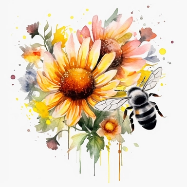 watercolor, clipart, animated bees, summer garden flowers