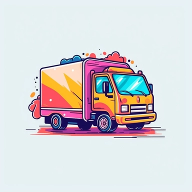 delivery truck, clipart, digital illustration, white background, bold outline