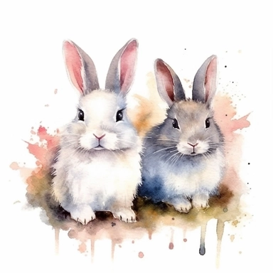 bunnies watercolor art style clip art