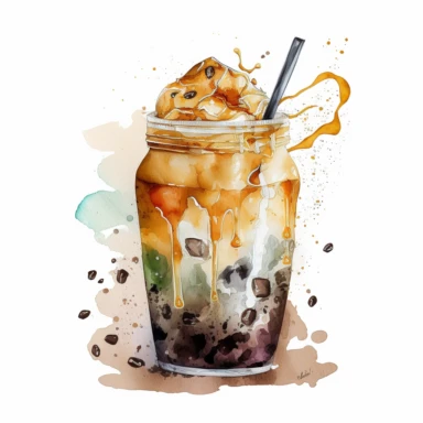 cartoon ,beverage,ice coffee, watercolor style,clipart,illustration, on white background