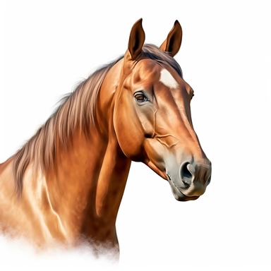 American Quarter horse digital painting and drawing, clipart, half body, hyper - realistic animal illustration, childlike, free brushwork, white background