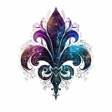 Clipart, gorgeous fleur de lis , dark colours, luminous, glowy, ink alcohol, intricate, illustration, detailed, 8k, png, isolated on white background