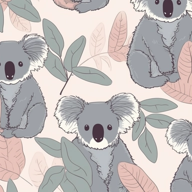cute clip art koala bears, seamless pattern, minimalist style, feminine tile
