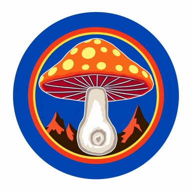 graphic bold, magic mushroom round logo, clipart, Colorado state flag colors