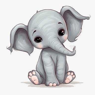 cute baby elephant clip art, cartoon style, grey background