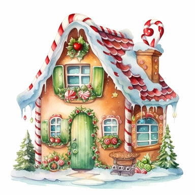 Cute Christmas gingerbread house watercolor clipart