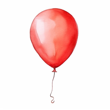 single watercolor red party baloon with string clipart,clear edges,warm pastel color,positive energy,clear white background