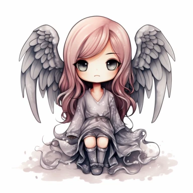 Angel of Death chibi, watercolor, clipart, sublimation, white background