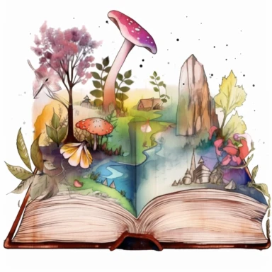 illustration of a book open book with a picture of a book open to the page, magical fantasy forest, telegram sticker, text paragraphs in left, an inform organism, the last of us, the river of time, without text, author unknown, fantasy list, symbolization, ( land ), eddotorial illustration PNG Watercolor Fantasy Books Clipart