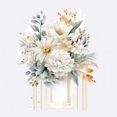 watercolour beautiful realistic white floral wedding flower spray on gold rectangle tall frame stand realistic elegant wedding floral display stand with white glitter wedding flowers ,build a family style clip art illustrated clip art graphics , PNG image,transparent background ,ultra highly detailed, 18k, sharp focus, bright photo with vibrant colours, digitally enhanced,photographic, enhanced graphics, png format, straight, sharp focus, bright lighting, intricate detailed png image ,high defin