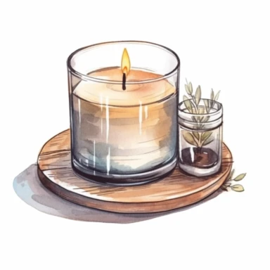 Cozy living room coffee table with candle professional photography editorial, scented candle closeup, watercolor, isolated on white background, in the style of hyper realistic illustrations, on a white background. clipart