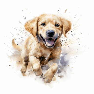 golden retriever puppy clipart, Cute puppy labrador running towards, smiling, happy chubby puppy, ultra-detailed, sharp image, realistic pet image, Watercolor labrador dog, isolated on the white background, hd