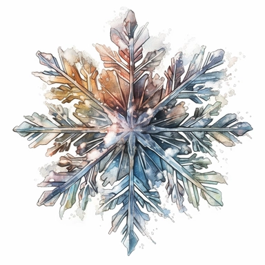 HIGHLY DETAILED HIGHLY INTRACATE WATERCOLOR CLIPART ILLUSTRATION OF A SINGLE BEAUTIFUL SNOWFLAKE DO NOT MAKE A SATURATED IMAGE