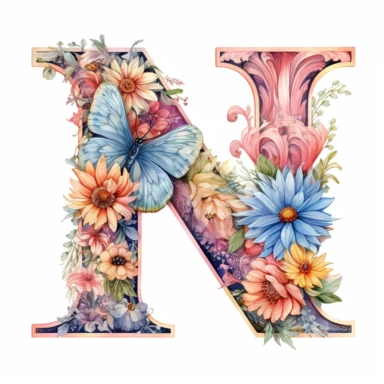 Pastel Color Beautiful Fairy Butterfly Flower Alphabet Letter  M  Watercolor Clipart, Cartoon, hyper realistic, intricate detail, illustration style, high solution, on the white background