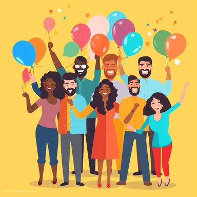 Create a clipart of a diverse group of people engaged in a lively celebration.