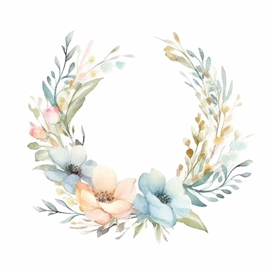 Graceful Baptism Watercolor boho Clipart A wreath of field flowers painted in delicate soft yellow, light pink, light blue and sage green colors