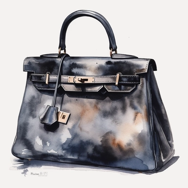 watercolor black Hermes bag Kelly model clipart, no background, 4K