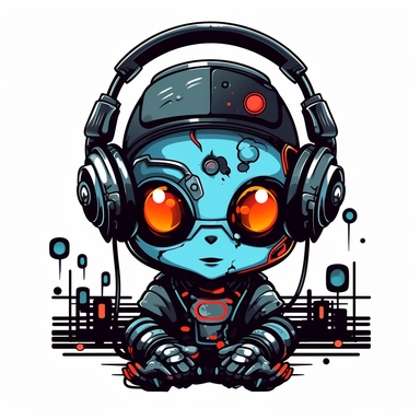 adorable simple cyberpunk Dj clipart, white background, adobe illustrator vector