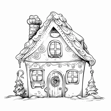 gingerbread house, clip art, coloring page, simple, line art, isolated on white background ar 11:9