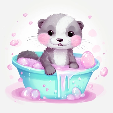 Otter with color black and white in tub PNG, otter candy floss colorful pastel Clipart, Kawaii otter