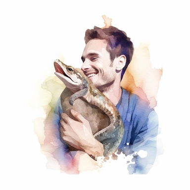 Adorable pet Boa Constrictor having happy moment with it's human owner, water color style, clipart, white background