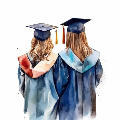 Behind view Graduation Clipart Graduate Students, bestfriends, watercolor Illustration clipart, 4K, extremely detailed