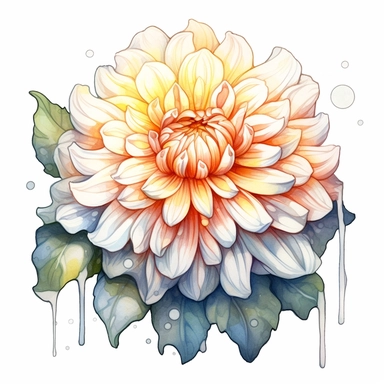 Watercolor snow white dahlia clipart on a white background in the style of feminine sticker art, Tanya Shatseva, storybook illustration, pure and pristine shades, Georgia O'Keeffe, flower and nature motifs, colored line art, colored outlines, cottagecore design, watercolor on white background, ombre, warm tones, colored line art, colored outlines, iridescent ombre, gradient shading, winter snow tone, vibrant digital art oil paint photorealism, an illustration of a colored flower, meticulous sket