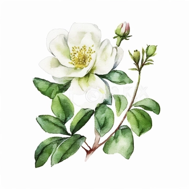 Wild flower, Floral, Watercolor Clipart, Rose, small flower, Spring Flower in PNG file, White background, green, No text