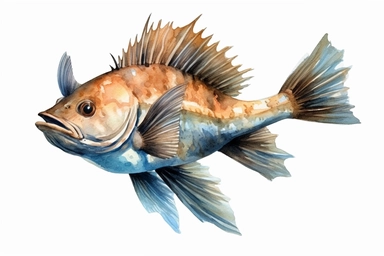 Watercolor, Flathead Catfish Fish, clipart, hd, on a white background, spaced out