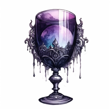 watercolour Victorian Gothic fancy wine glass, dark Gloomy shades of iridescent. mysterious, fantasy, highly detailed, 32k, isoplated on a white background, clipart - <@1098423716465102849> (relaxed)