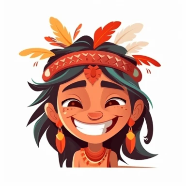fantasy happy cute indian face, cartoon, clipart, mascot, isolated on white background