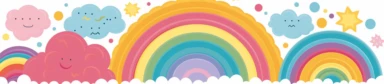 Simple vector drawing of a rainbow, clipart, basic shapes, solid colors, joyful, doodle, sticker design, lineart, 2d flat file, silhouette, svg cut file
