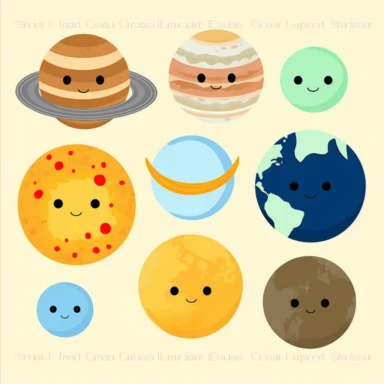 Cute Solar System Clipart - planets clip art set, space, Earth, Moon, Jupiter, Pluto - Instant Download, Personal Use, Commercial Use, PNG