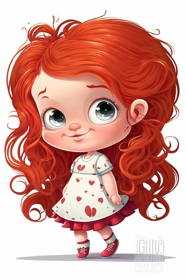 vector clipart of baby girl with long wavey red hair, character portrait by Victorine Foot, cartoon digital art, white background, 2d game art,