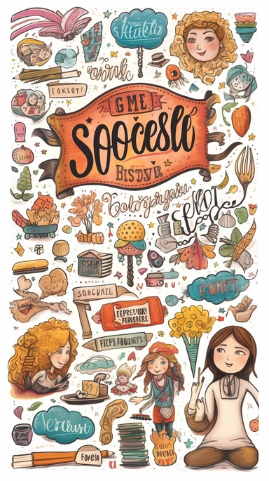 Unleash your creativity with a captivating handwritten artistic image of clipart doodles and artistic writing, featuring charming illustrations and expressive hand-lettering, crafted with a touch of whimsy and artistic flair. This composition, perfect for a 16:9 widescreen format, invites viewers into a world of playful imagination and artistic expression