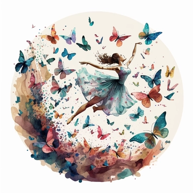 a watercolor clipart illustrating an ephemeral dance, a graceful and whimsical composition capturing the beauty and elegance of butterflies in flight.