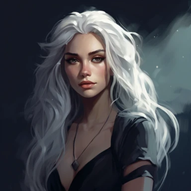 beautiful stunning pretty elf drow female character, paint art style, clipart, shadowy background, superrealistic, one of a kind, white hair, rogue, flirty smile