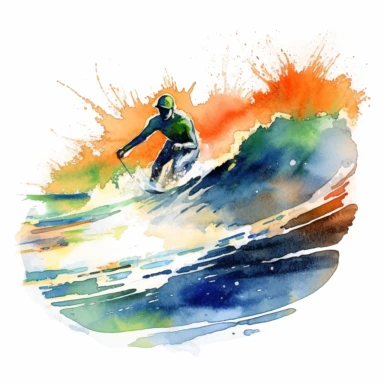a South Africa Surfing at J-Bay in the style of watercolour clipart with detailed brush strokes